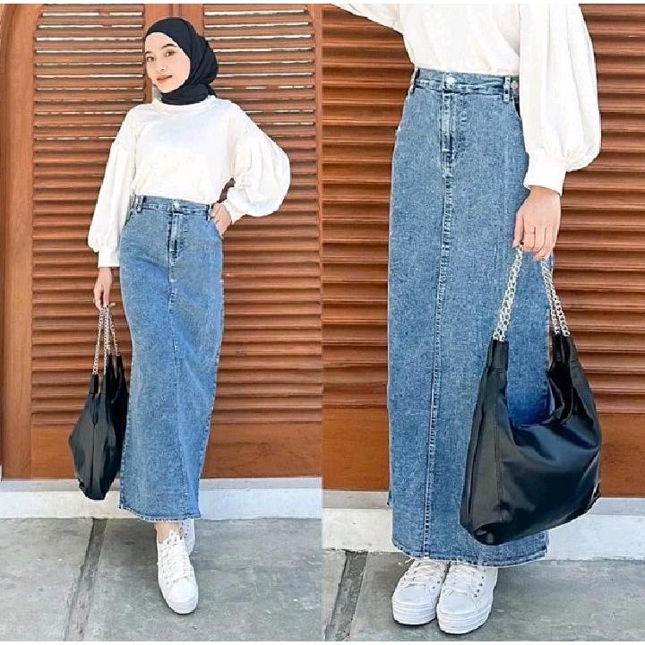 velia skirt / rok span jeans / rok jeans span / rok wanita / rok murah / rok panjang / rok korea / r