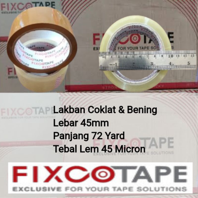 

Lakban Coklat & Bening Fixcotape 45 × 72 Yard Murni ( 1 Slop isi 6 Pcs )