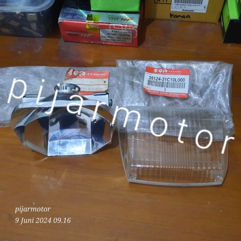Reflektor dan Mika Kaca Lampu Depan Headlamp Suzuki Crystal