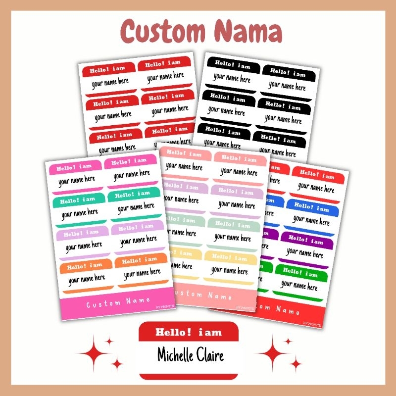 

[1 lbr] kisscut sticker sheet name tag label tema "hello i'm