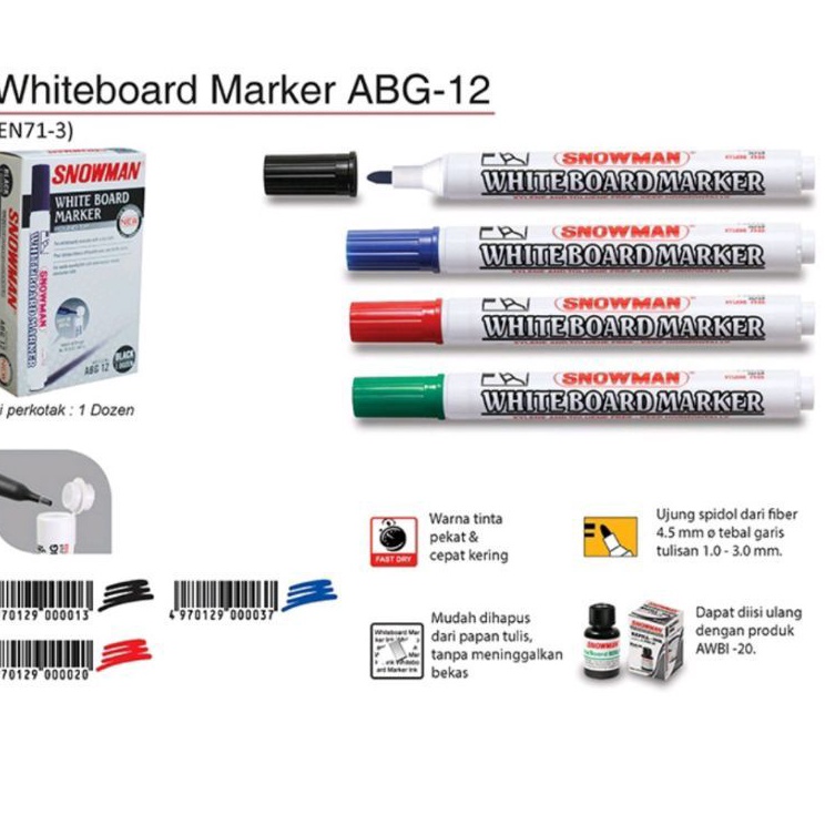 

Essential Spidol Whiteboard Marker Snowman ABG 12 1pak12pcs