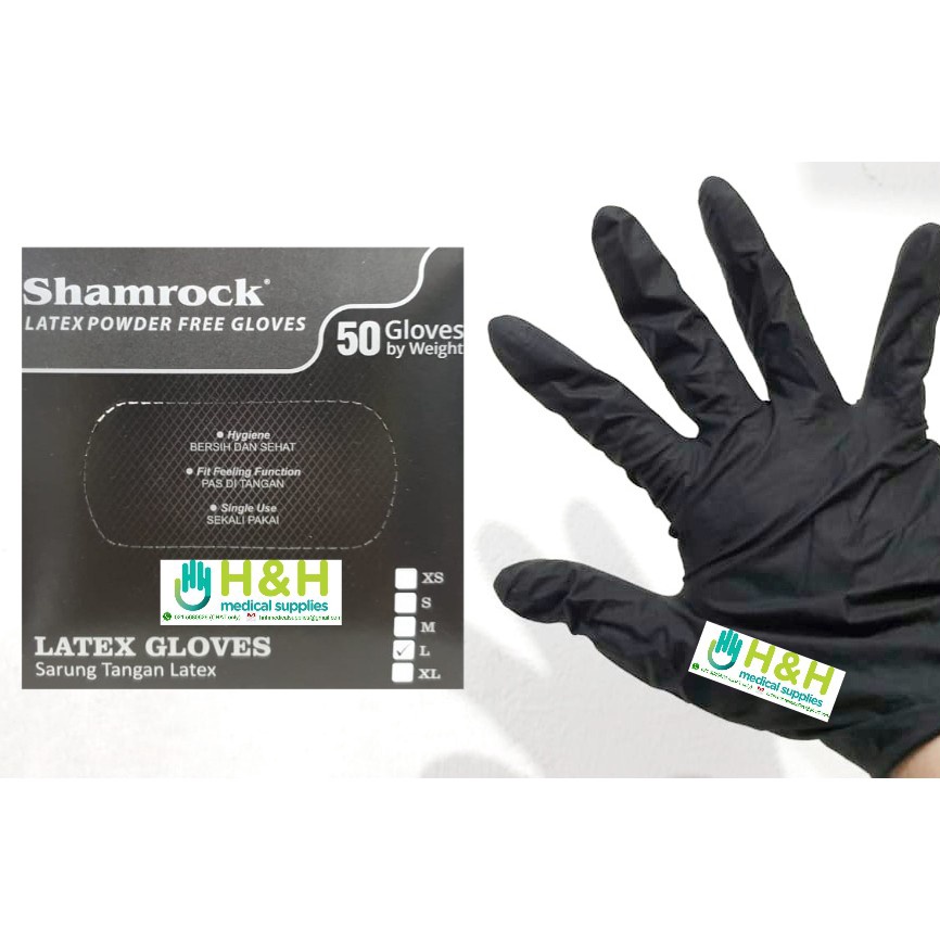 Shamrock HITAM Latex no powder  Sarung Tangan Shamrock Latex No Powder HITAM  Sarung Tangan Karet  S