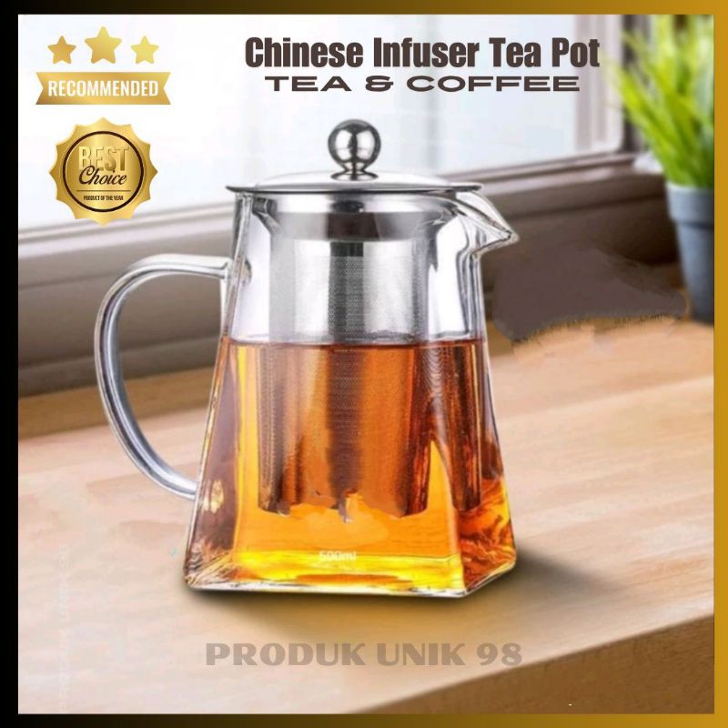 Teko Pitcher Infuser Teh Kopi - Teko Kaca Cantik - Teko Penyaring Kopi Teh Kaca Import
