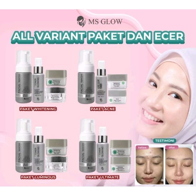 MS GLOW PAKET LENGKAP WHITENING/LUMINOUS/ULTIMATE/ACNE/DNA