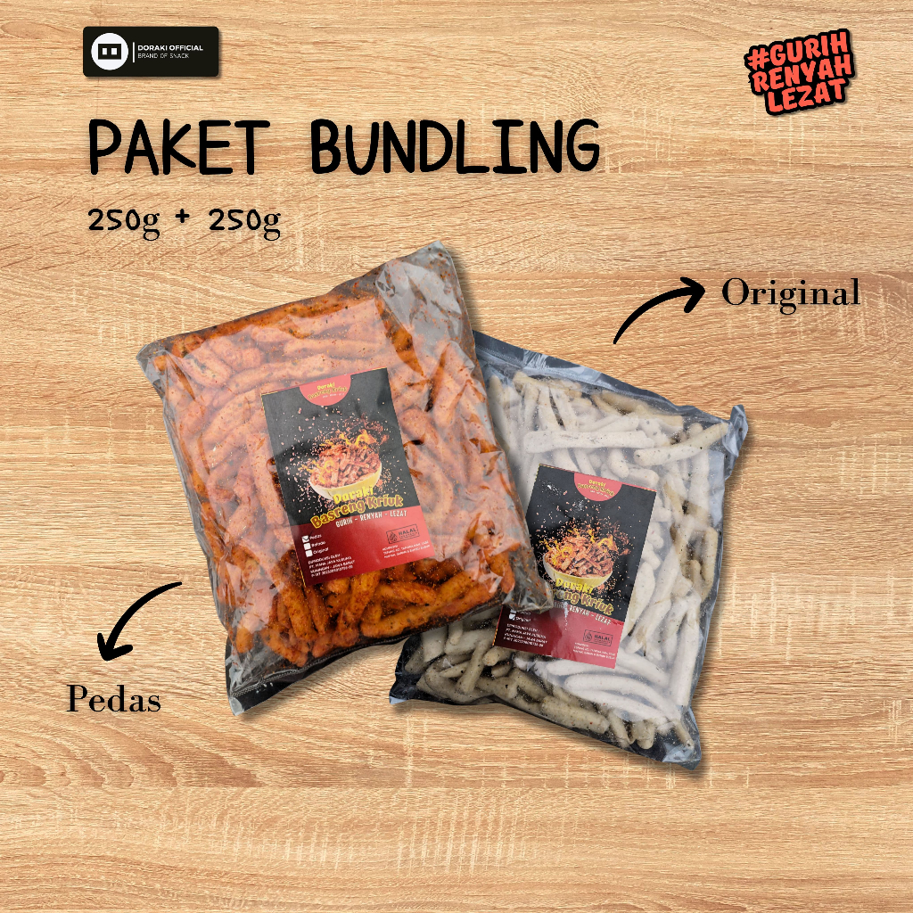 

Doraki Basreng Kriuk Bundling 250 + 250 gr viral tiktok Pedas Daun Jeruk