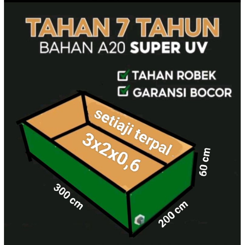 Terpal Kolam Ikan A20 HIJAU 200x300x60 / 300x200x60 / 2x3x0,6 / 3x2x0,6 Terpal Kolam Korea Budidaya 