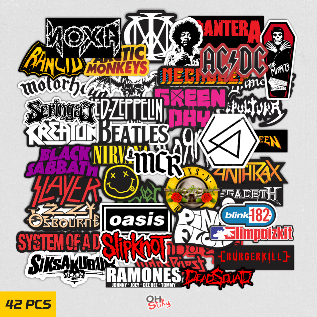 

42 pcs stiker sticker tumblr band aesthetic laptop hp helm stiker band metal rock