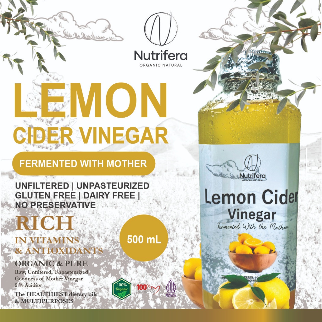 

NUTRIFERA Cuka Lemon 500ml dengan Mother Endapan Fermentasi Probiotik / Lemon Cider Vinegar 500ml