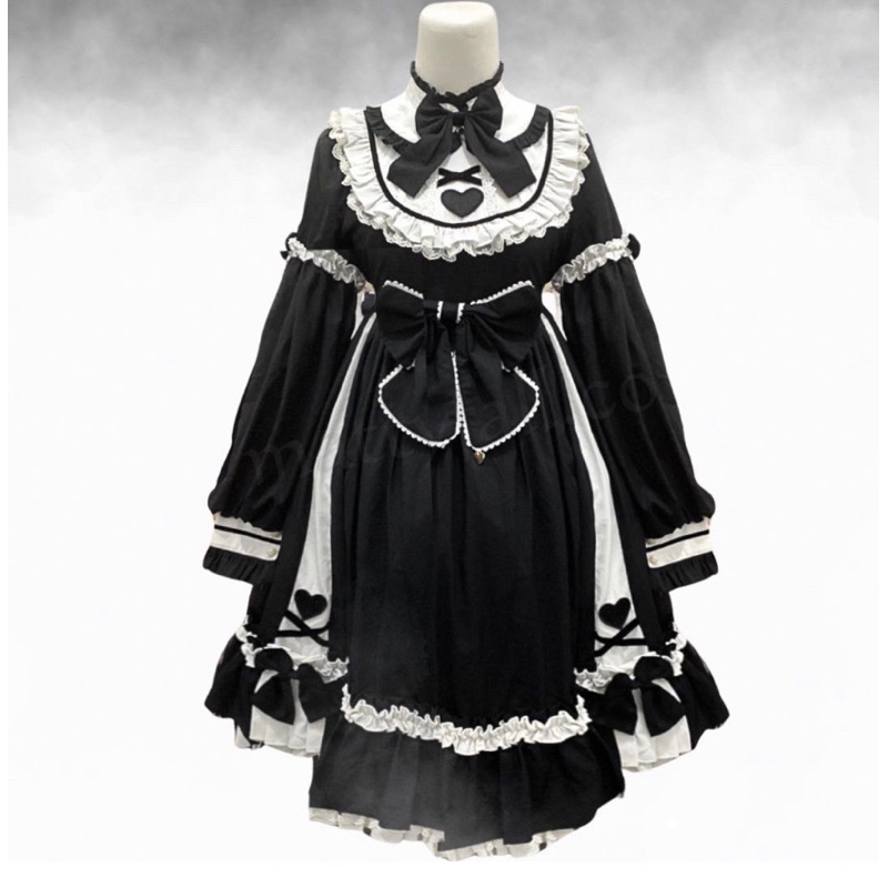 Gothic Lolita Kerah Kawaii Bulat Goth Babydoll Harajuku Gothic Elegant French Dress in Black Ryousan