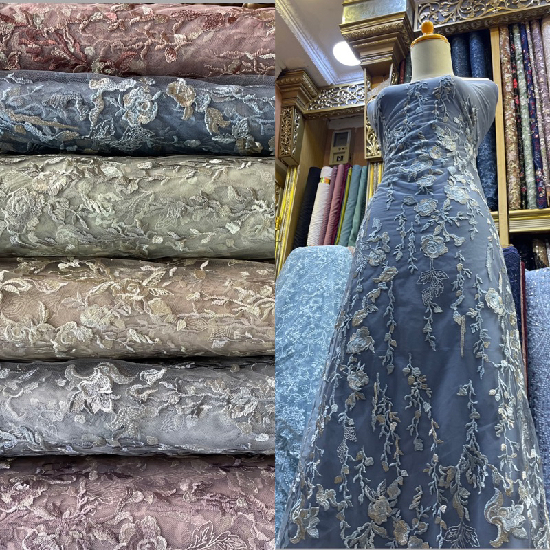 kain tille zahra benang metalik/brukat kebaya pesta/brokat wedding gaun pesta