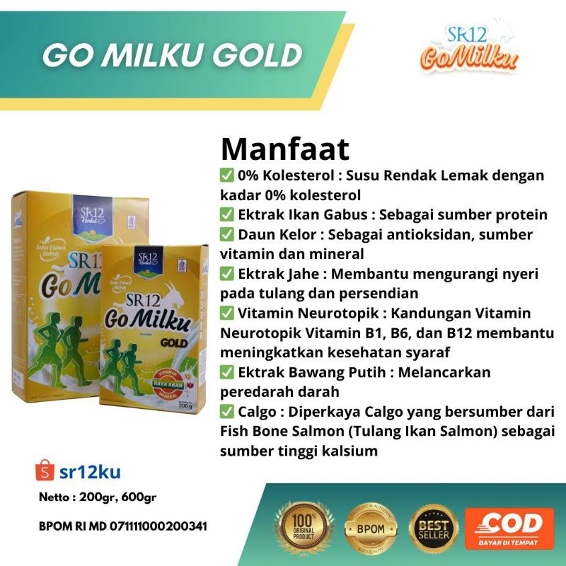 

SR12 Go Milku Gold Susu Kalsium Untuk Lansia Susu Kambing Etawa Premium