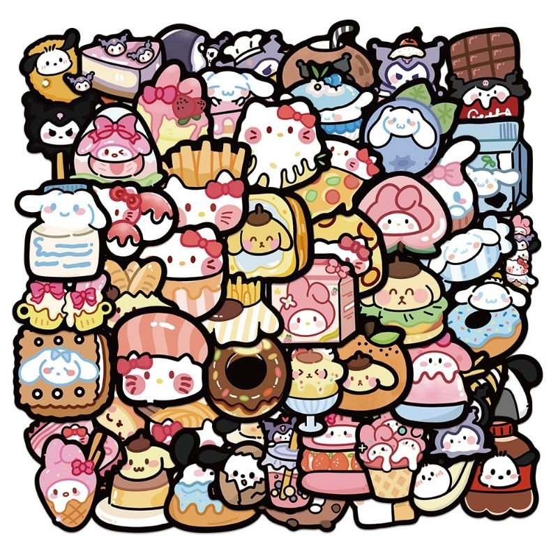 

55pcs Sticker Chibi Sanrio Food Cartoon Waterproof Stiker HP Aesthetic Laptop Koper Anti Air