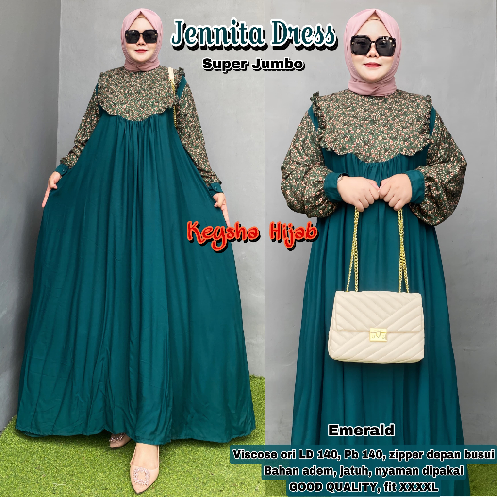 jennita dress maxy pakaian baju gamis wanita cewe remaja dewasa muslim bahan katun rayon viscose pre