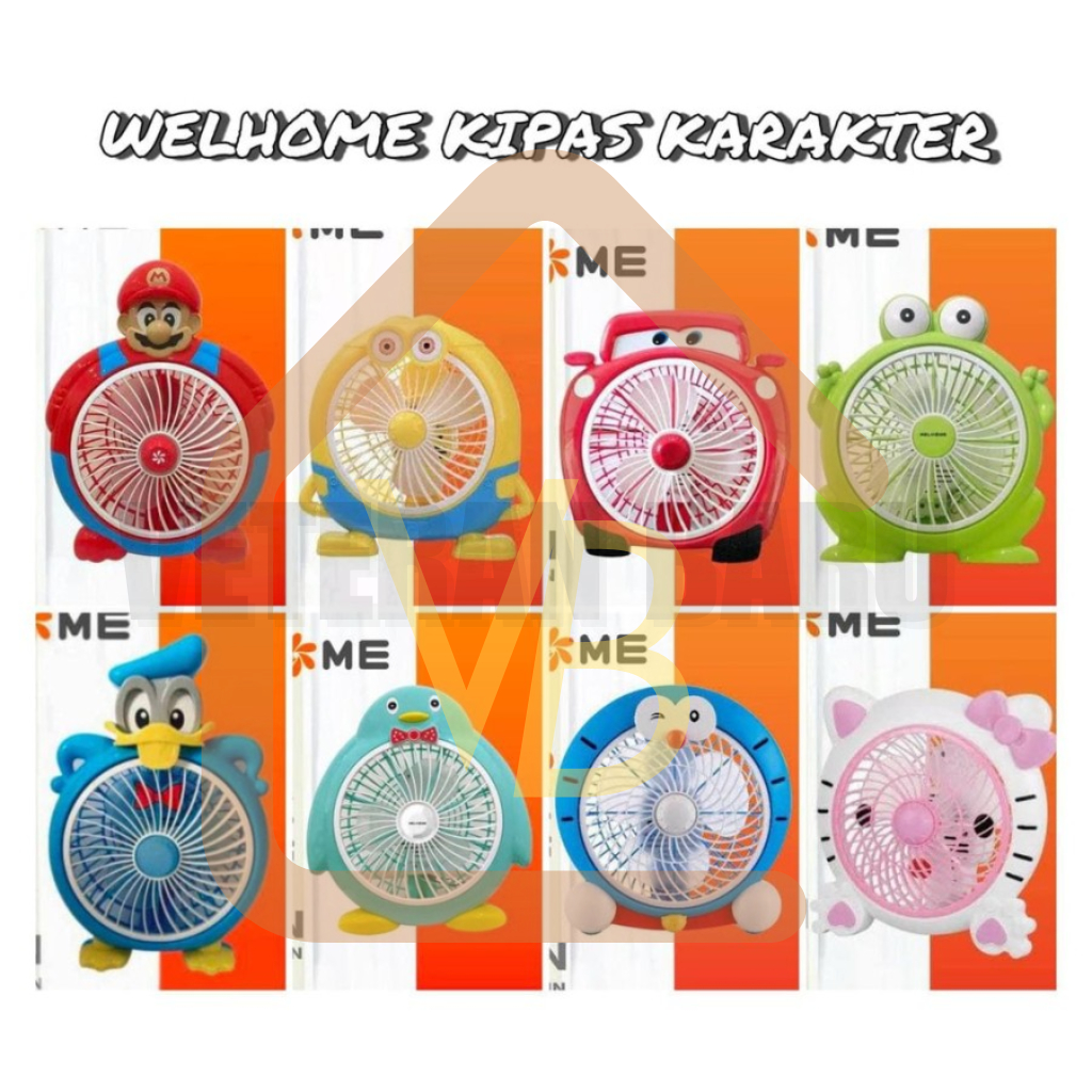 kipas angin karakter welhome 10" inch portable kipas meja doraemon minion mario hello kitty