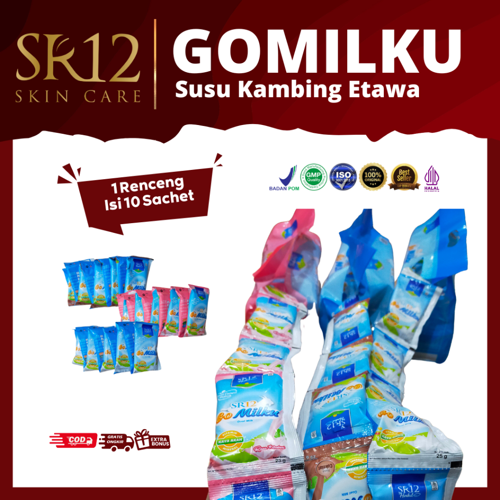 

GOMILKU RENCENG SR12 ( isi 10 sachet) / SUSU KAMBING ETAWA ASLI / ENAK & BERGIZI