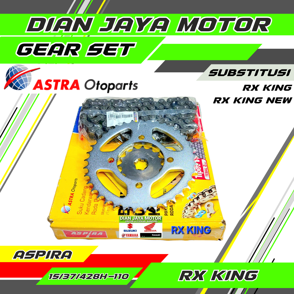 GIRSET RX KING VEGA JUPITER Z FIRCE 1ZR 15T/37T 428H-110 ORI ASTRA ASPIRA GIRPAKER GEARPAKE GEARSET 