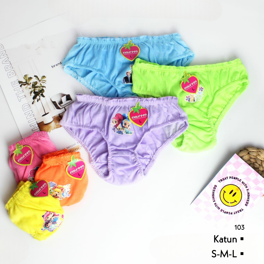RVC75 - Celana Dalam Sempak Anak Perempuan S M L CD Brief Anak Cewek Underwear Katun Polos Karakter 