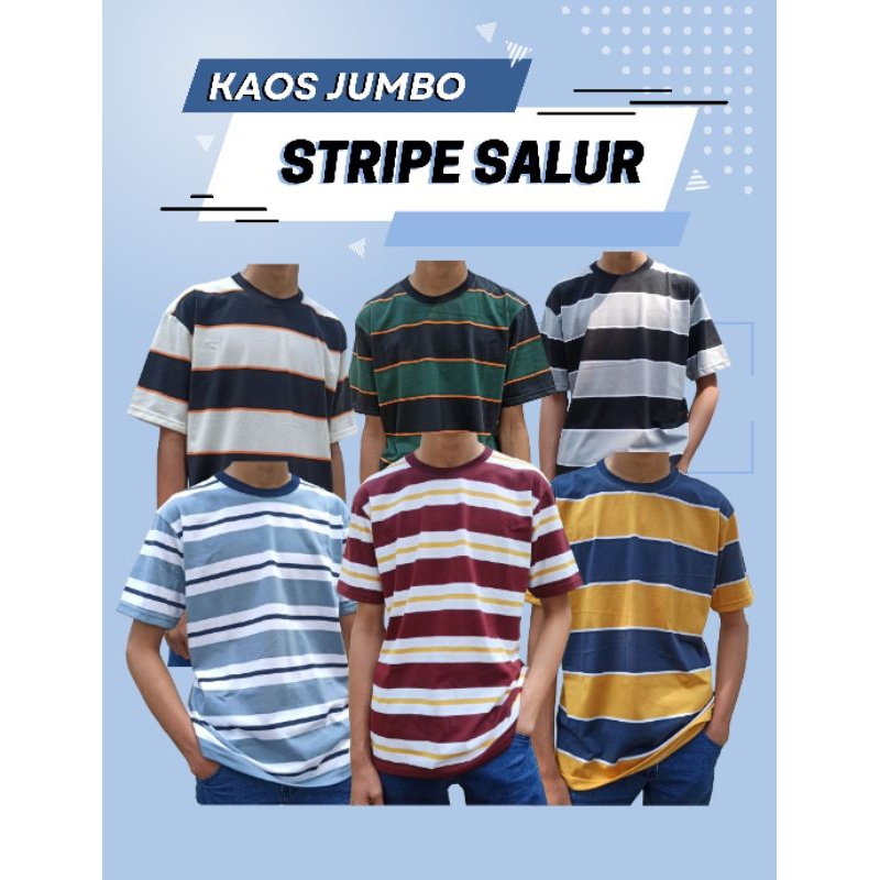 Kaos pria lengan pendek stripe salur ukuran L XL XXL 3XL 4XL 5XL 6XL motif garis Big size jumbo over