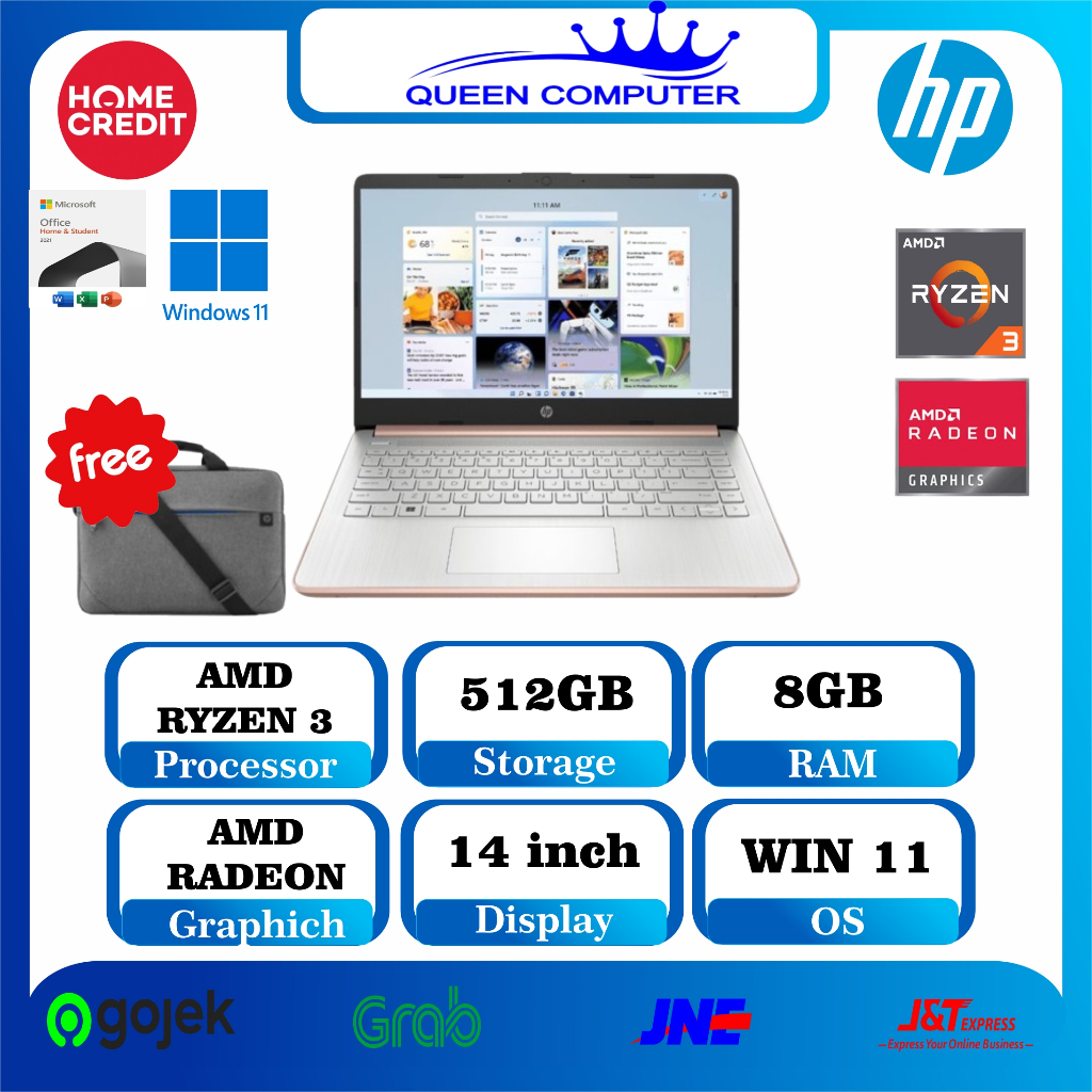HP 14s fq1135AU Ryzen 5 5500U 8GB 512GB W11 OHS Silver Tas