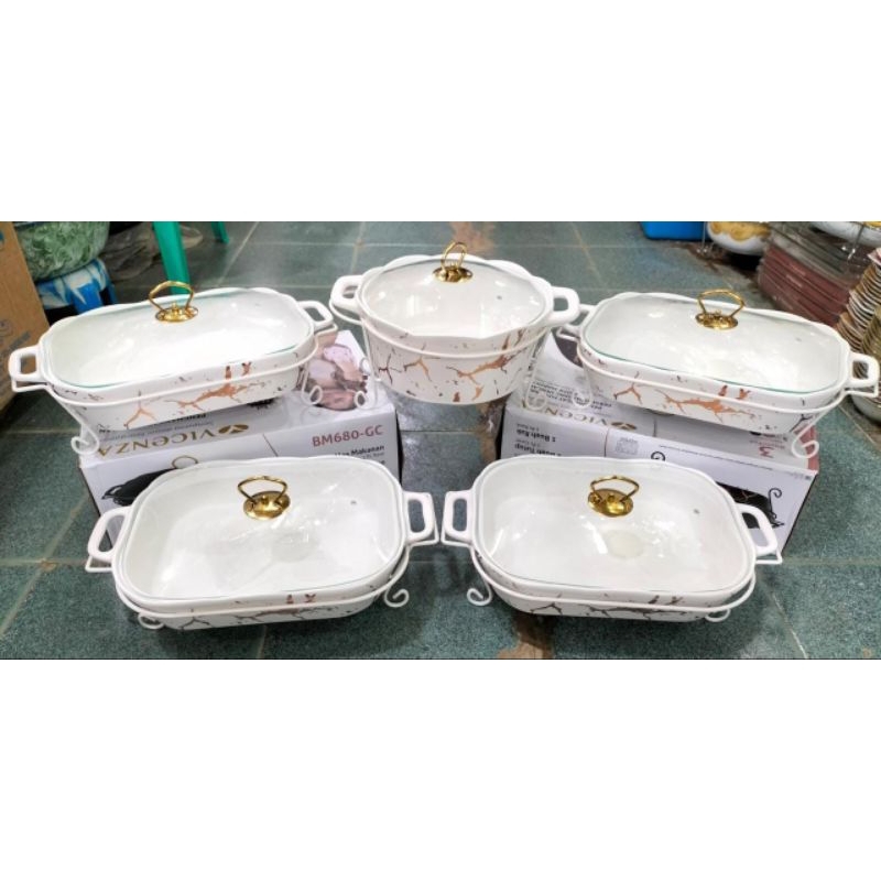 (FREE PACKING KAYU) Prasmanan KERAMIK MARBLE Vicenza Set 5 Buah