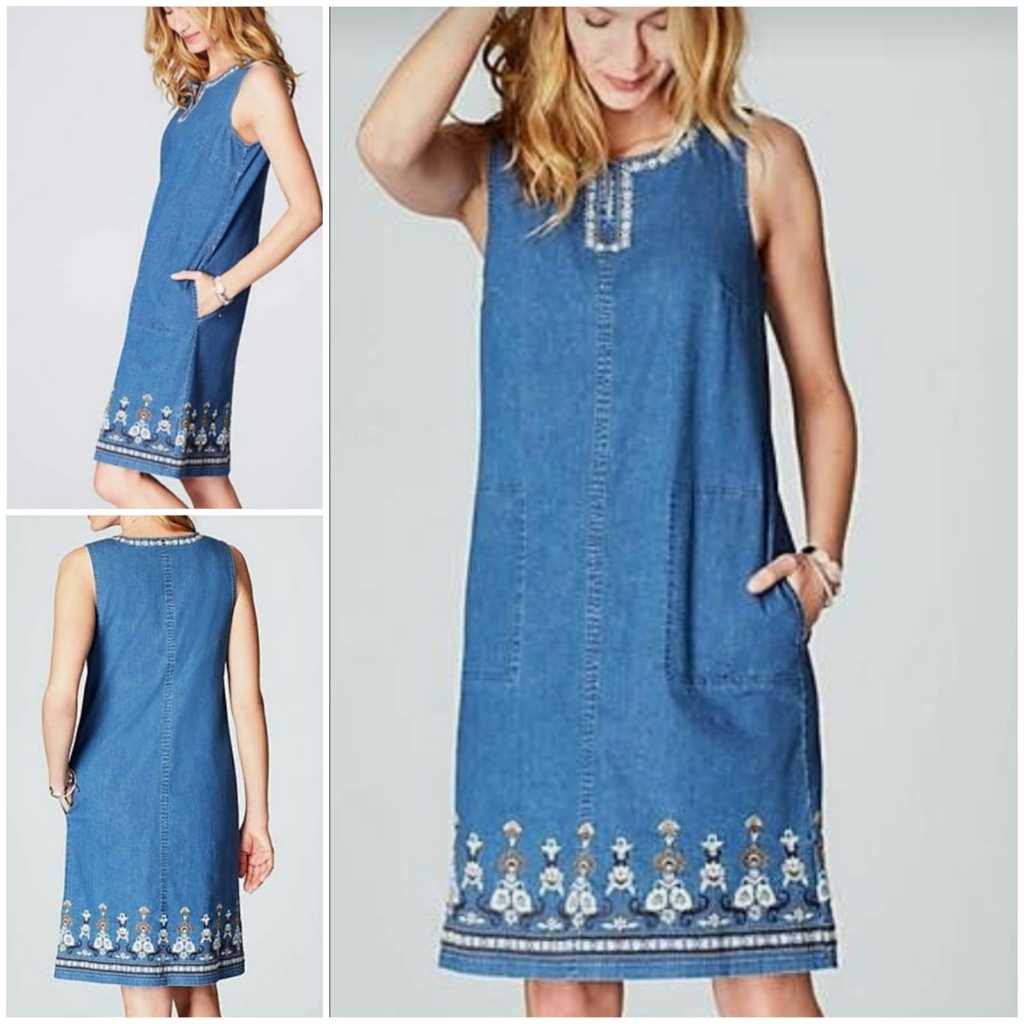 Dress J. JILL Floral Embroidered Denim Sleeveless