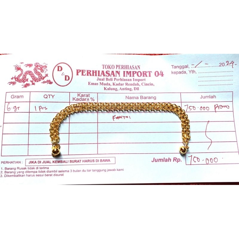 gelang rantai tikar emas24k terlaris free surat/nota