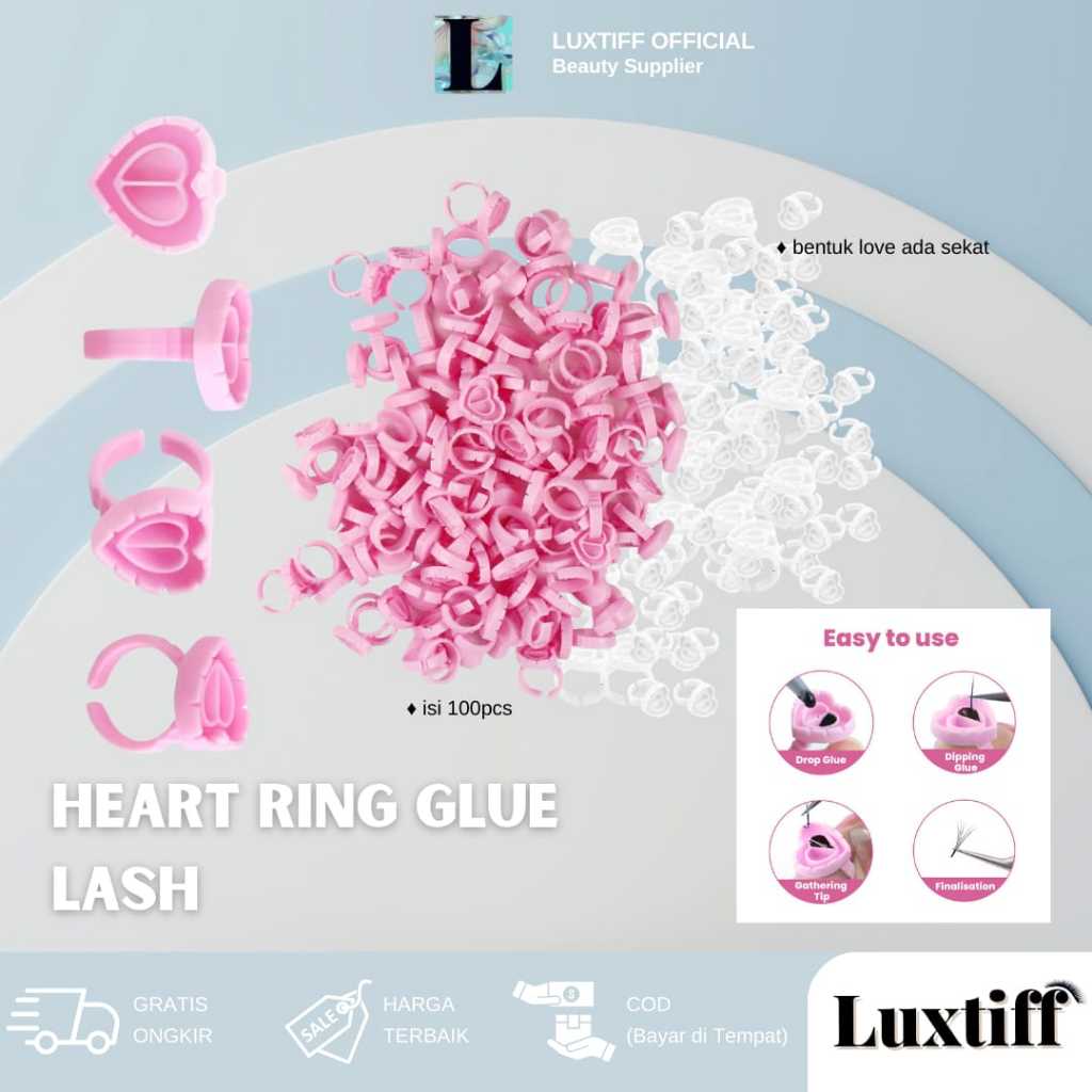 Cup Ring Lem Glue Bentuk V|Heart Ring Cincin Russian Eyelash|Volume Eyelash Ring| SATUAN WHITE&PINK&