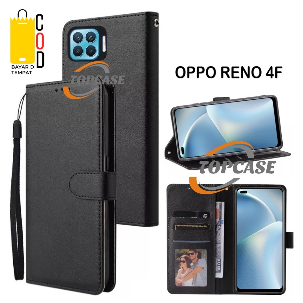 FLIP CASE OPPO RENO 4F  LEATHER FLIP COVER KULIT CASING DOMPET WALLET UNTUK OPPO RENO 4F