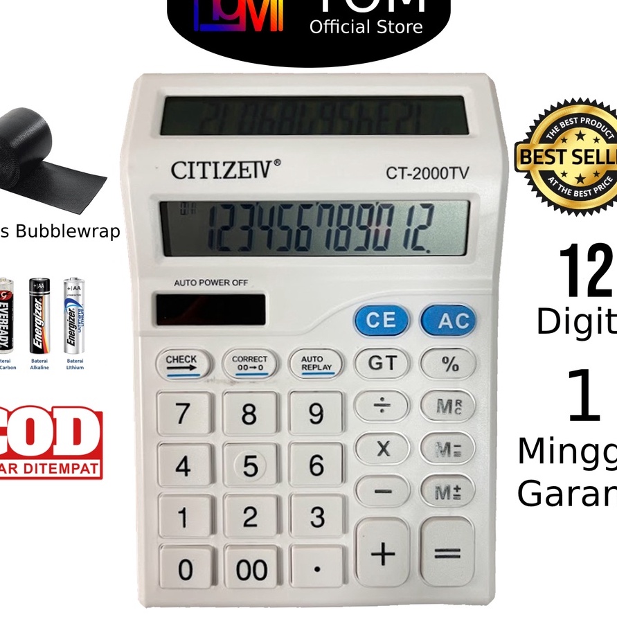 

KF7 Kalkulator 2 Layar CT2TV 12 Digit Calculator Check Dual 2 Power