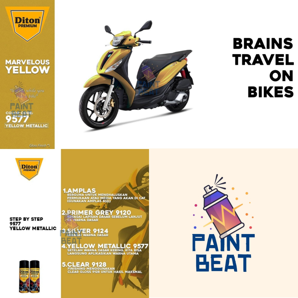 Diton PREMIUM 9577 Yellow Metallic / Kuning metalik Cat Semprot Diton Premium No Star Pylox Pilok