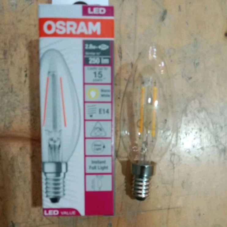 lampu osram cendel/jantung 2,8w=setara 25w lampu pijar, ulir e14 (warm white)