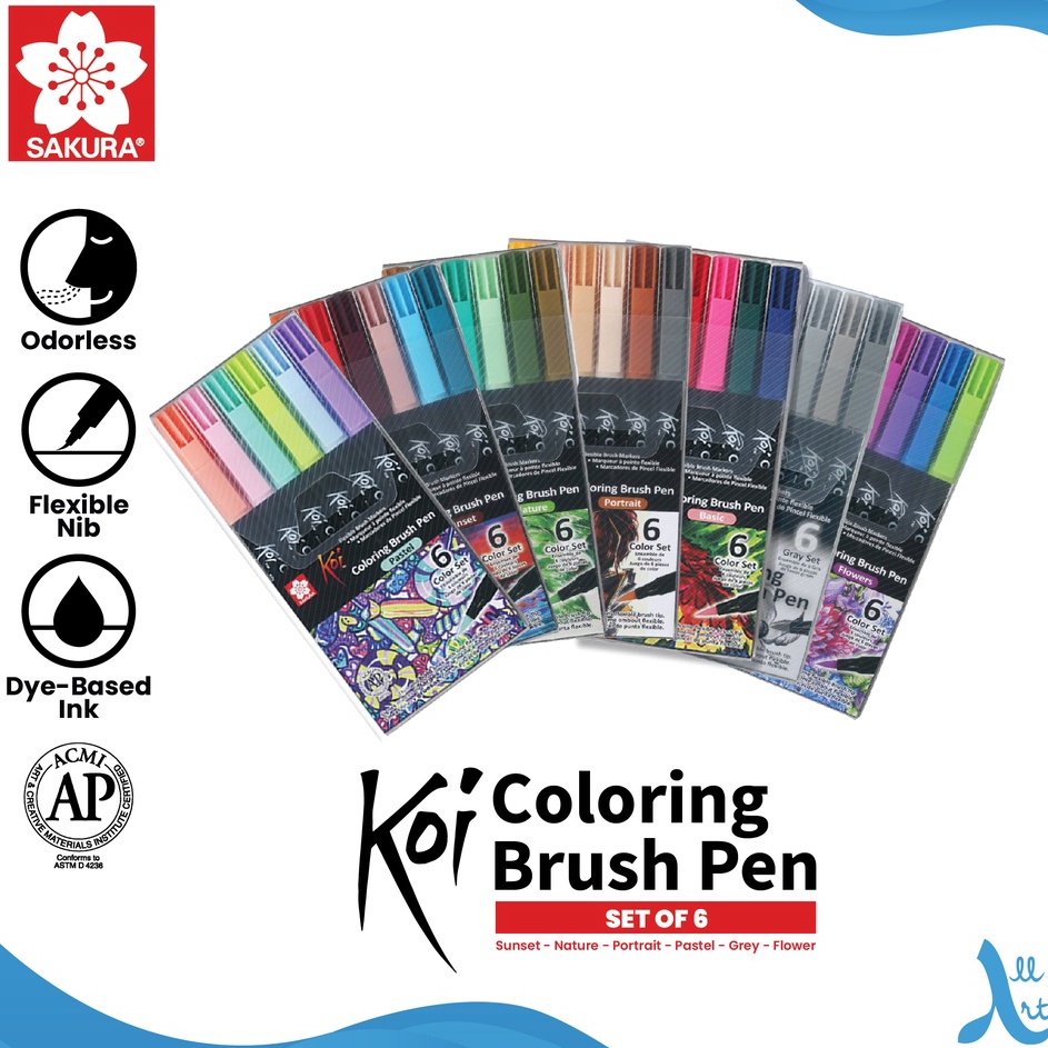 

Ready Stok Sakura Koi Coloring Brush Pen Set 6
