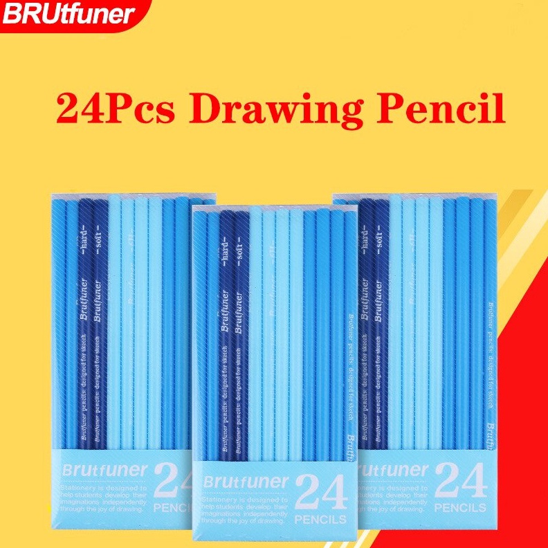 

WOW Brutfuner 24Pcs Set Pensil Gambar Sketsa Profesional 6H 14B