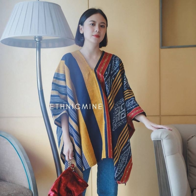 kaftan pendek tenun wanita - atasan tenun wanita terbaru