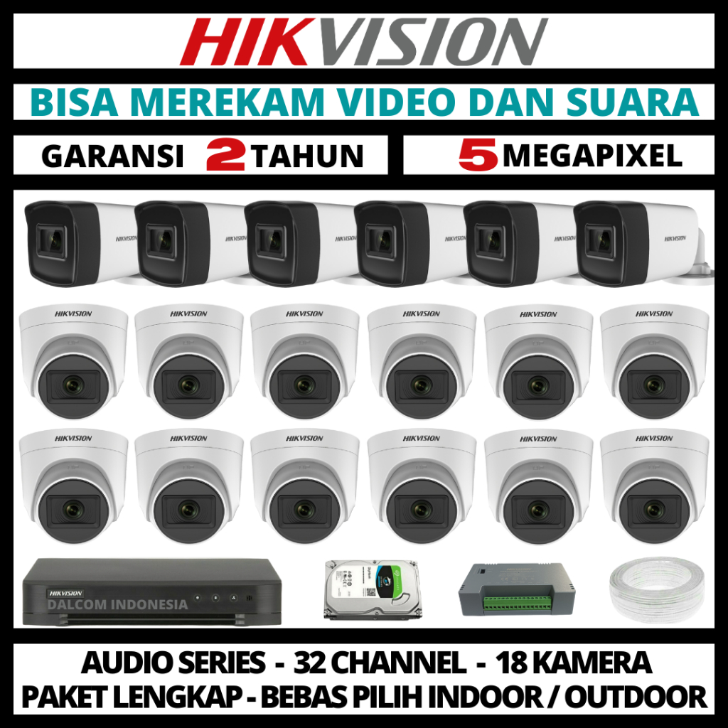 PAKET CCTV HIKVISION 5MP 3K 32 CHANNEL 18 CAMERA TURBO HD CAMERA CCTV & DVR FULL HIKVISION