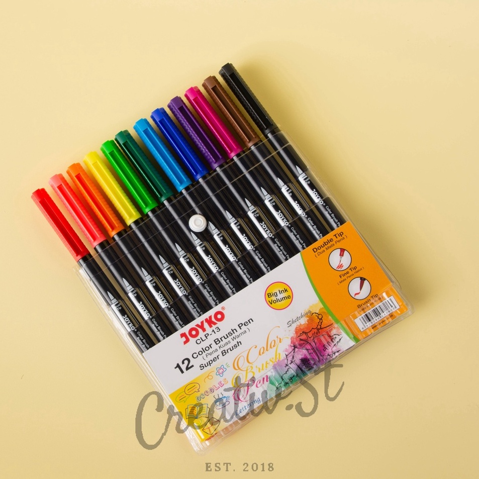 

Premium Joyko Brush Pen 12 Warna Brush Fine Tip CLP13 SET Spidol Kaligrafi