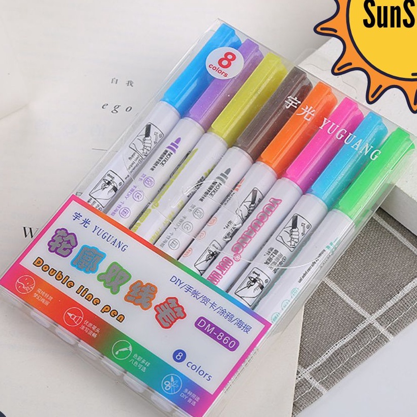 

FG2 Sunshine Fancy Spidol Gliter Double Line Pen 8 Pcs S78