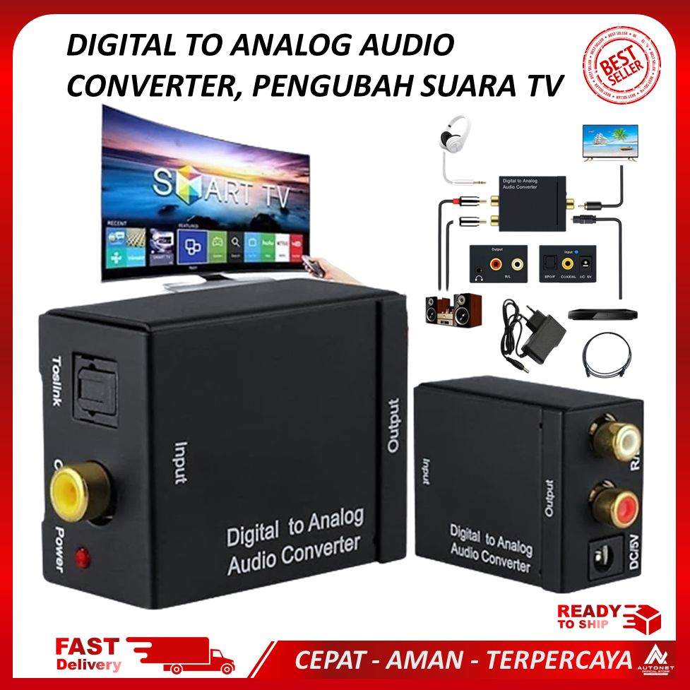 dorifarms - digital ke analog audio converter toslink optical / coaxial ke rca tv