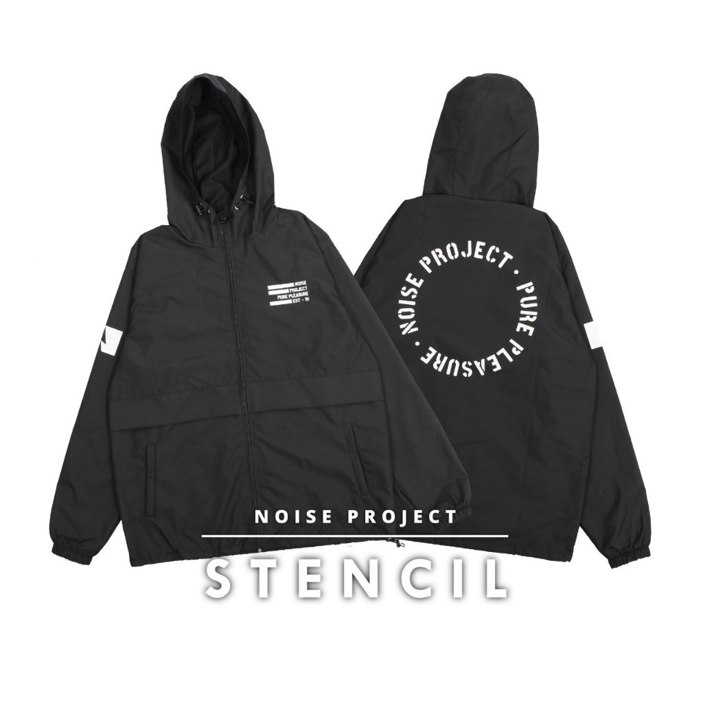 Jaket Cowok Windbreaker Outdoor Stencil Jacket Waterproof Pria M L XL Original Noise Project