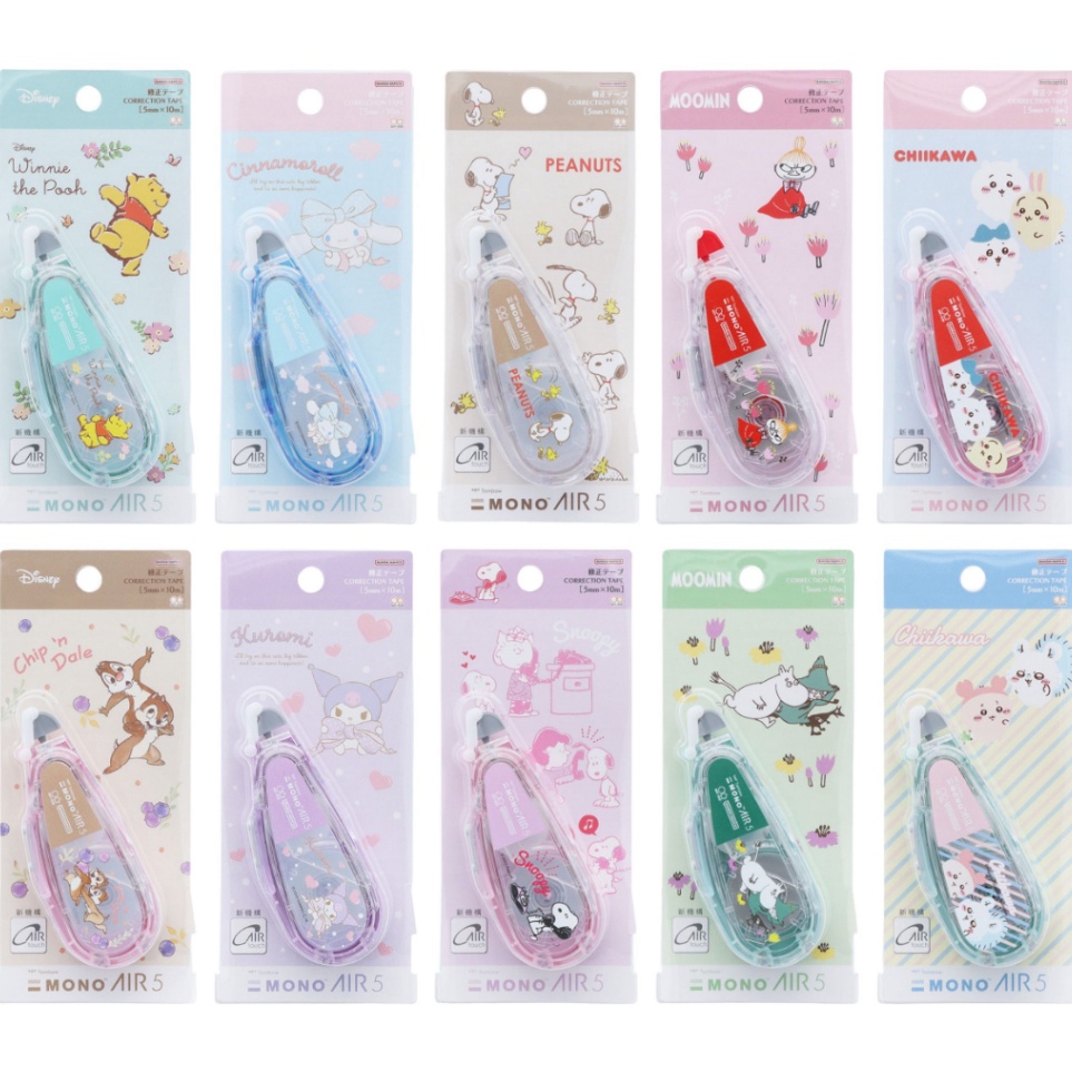 

Laris Tombow Mono Air Correction Tape Disney Winnie the Pooh Chip n Dale Sanrio Kuromi Cinnamoroll Peanuts Snoopy Moomin Little My Chiikawa 5mm x 1m Pita Koreksi Limited Edition