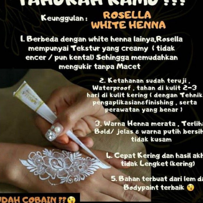 

KP8 TERLARIS HENNA WHITE ROSELLA BODY PAINTING ECER DAN GROSIR