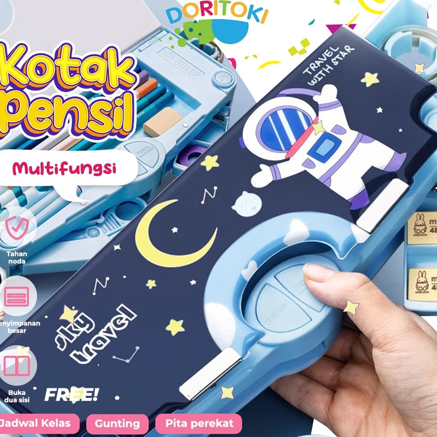 

KP8 Doritoki Tempat Pensil Multifungsi Kotak Pensil Anak Lengkap Peruncing Gunting Isolasi Penghapus Penggaris Alat Tulis Sekolah
