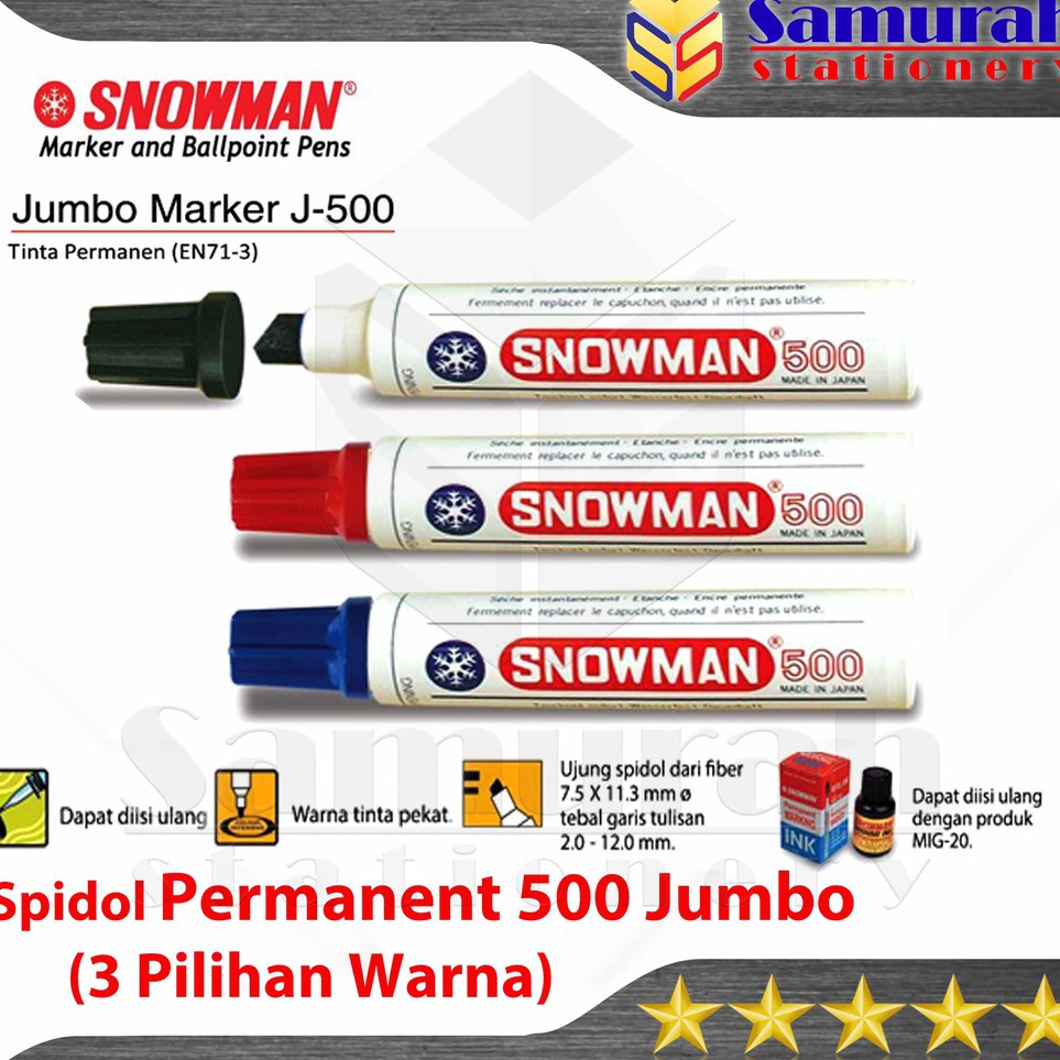 

Spidol Permanent Snowman Marker Jumbo 5 Permanen Besar Pcs Hitam Biru