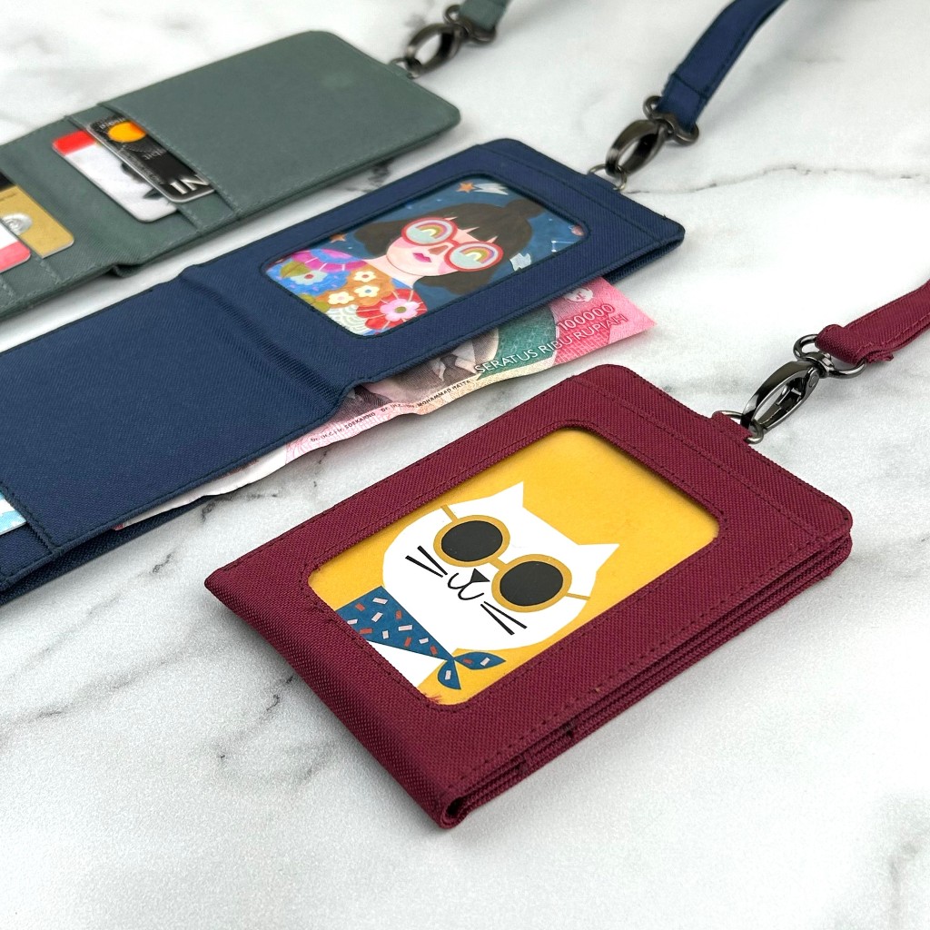 

ID card holder slot uang hanging wallet name tag kartu lanyard magnet