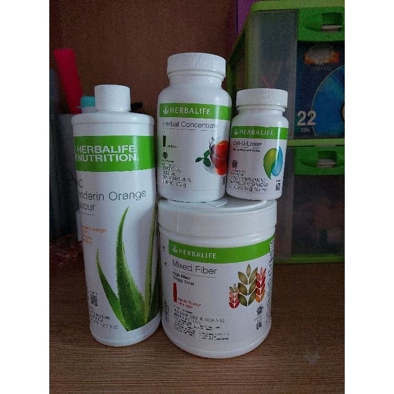 PAKET HERBALIFE ( ALOE VERA MANDARIN ORANGE , MIXED FIBER , CELL U LOSS , HERBAL CONCENTRATE TEA ORI