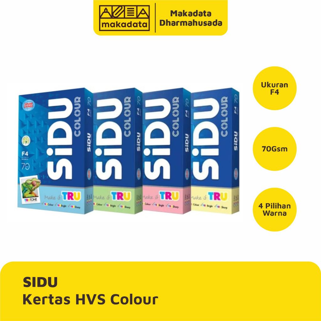 

KERTAS HVS | PRINT | FOTOCOPY SIDU F4 70GRAM COLOUR (1 RIM)