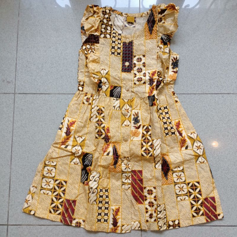 Dress batik anak perempuan cokelat cream lengan setali Danar Hadi Kids
