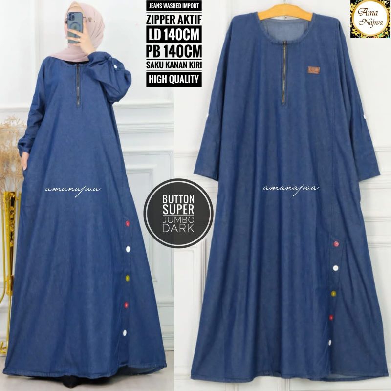 JUMBO LD 140 BUTTON GAMIS BAJU WANITA JEANS BY AMANAJWA