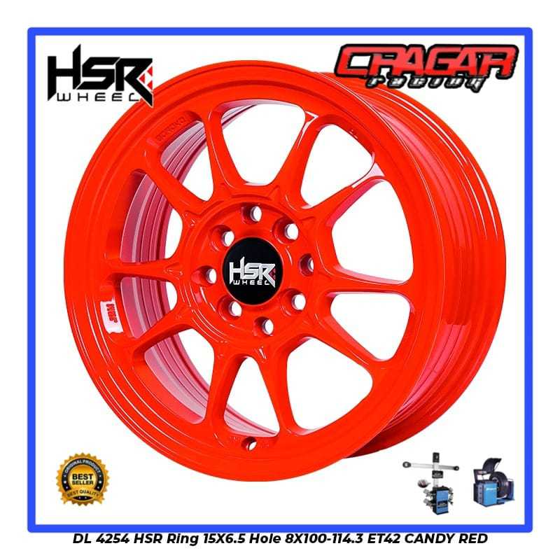 Velg/ Pelek Mobil R15 Lubang 4 Buat Wuling Binguo Confero Alvez Dll - HSR DL R15 RED