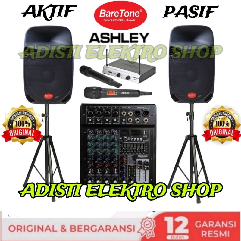 PAKET KARAOKE SPEAKER BARETONE 15 INCH MIXER ASHLEY 4 CHANNEL ORIGINAL PAKET BARETONE 15INCH